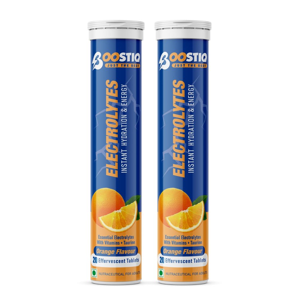 BOOSTIQ Electrolytes Low Sugar Energy Drink For Instant Hydration & Daily Rehydration With 5 Essential Electrolytes + Vitamins, Sports Drink for Men and Women (20 count (Pack of 2), orange)