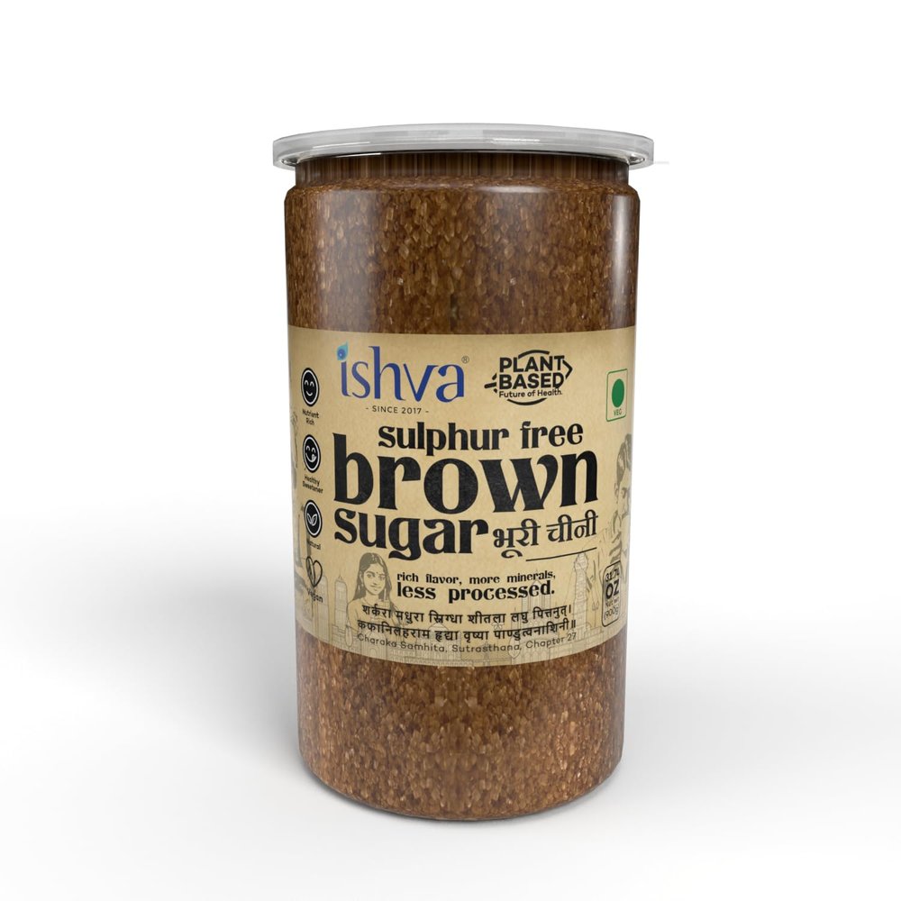 Ishva Natural Brown Sugar  900g Jar | Unrefined & Chemical-Free | Moist, Rich Molasses Crystals for Cooking, Baking, Beverages & Gourmet Desserts | Pure Cane Sweetener