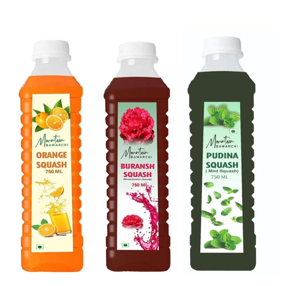 Mountain Bawarchi Summer Combo | Buransh, Mint and Orange Squash | Summer Juice | Natural Sharbat | Refreshing Juice | Ready To Serve | No Artificial Flavors | 750ml Each | Pack of 3