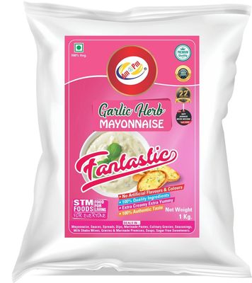 Am 2 Pm - Garlic Herb Mayonnaise -1 Kg | 100% Vegetarian Multipurpose Creamy, Salty, Garlicy & Spicy Delicious Sauce For Burger, Wraps & Rolls (Fried Veg, Non Veg snacks)