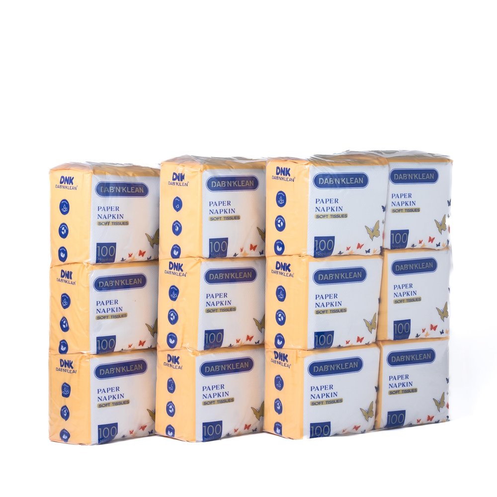 Dab N Klean 1 Ply Tissue Paper Napkins - Pack of 18 | Super Soft & Ultra Absorbent | OBA-Free | Pet Safe | 100% Natural Virgin Cellulose Fiber | 24 x 24 cm, 100 Pulls per Pack (18 Packs (1800 Sheets))