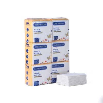 Dab N Klean 1 Ply Tissue Paper Napkins - Pack of 6 | Super Soft & Ultra Absorbent | OBA-Free | Pet Safe | 100% Natural Virgin Cellulose Fiber | 24 x 24 cm, 100 Pulls per Pack (6 Packs (600 Sheets))