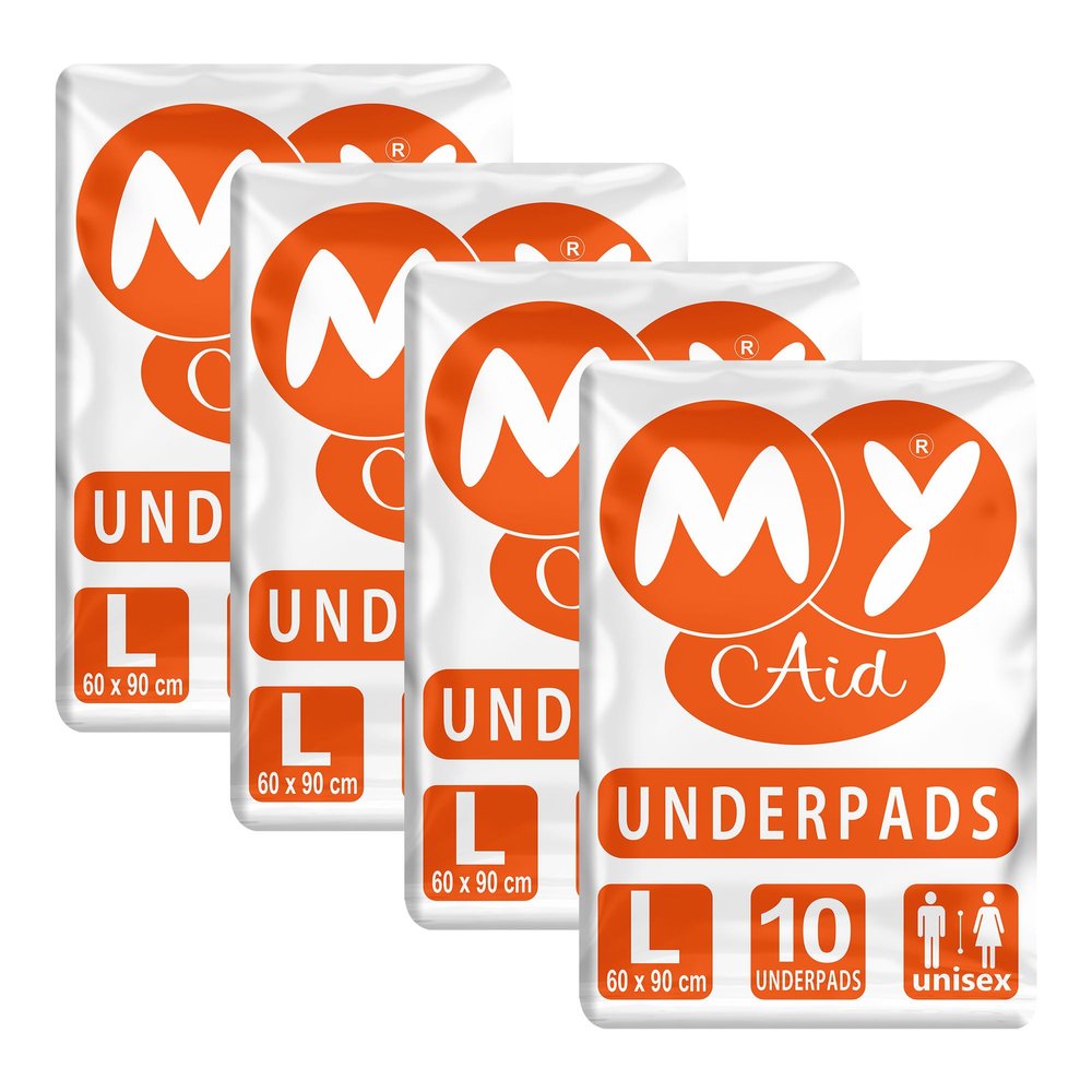 MYAID Unisex Disposable Underpads for Adults | Super Absorbent, Soft & Leakproof Under Sheets | Protects Surfaces from Incontinence, 40 Count, Large Size (60x90 cm), Pack of 4