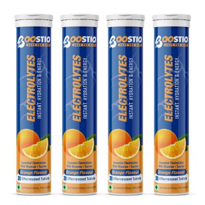 BOOSTIQ Electrolytes Low Sugar Energy Drink For Instant Hydration & Daily Rehydration With 5 Essential Electrolytes + Vitamins, Sports Drink for Men and Women (20 count (Pack of 4), orange)