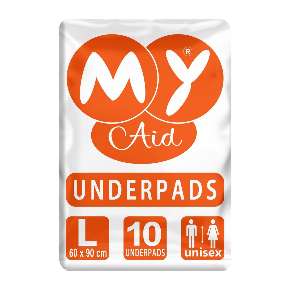 MYAID Unisex Disposable Underpads for Adults | Super Absorbent, Soft & Leakproof Under Sheets | Protects Surfaces from Incontinence, 10 Count, Large Size (60x90 cm), Pack of 1
