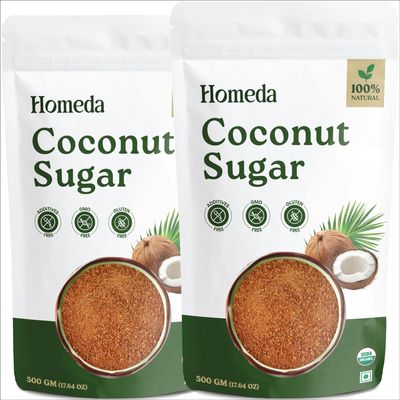 Homeda Coconut Sugar Organic 1 kg, Palm Sugar Organic, Natural Sweetener | Unrefined Unprocessed Coconut Jaggery Powder Substitute | Coco Sap (Pack of 2)