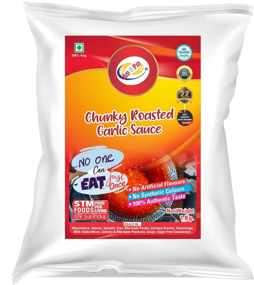 Am 2 Pm - Chunky Roasted Garlic Sauce | Spicy & Sweet Multipurpose Sauce For Momos, Veg, Non-Veg Snacks, Chips & Base for Homemade Spicy Pizzas, Burgers, Kulchas, Parathans, Rolls, Tacos - 1Kg