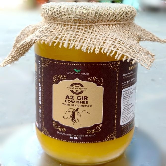 Shuddha Organics A2 GIR COW GHEE 1000ml Glass Jar | 100% Pure & Natural | Vedic Bilona Method | Chemical Free | Grass-fed | Curd-Churned | Cultured | Premium & Traditional Ghee | Lab Certified | Immunity Booster