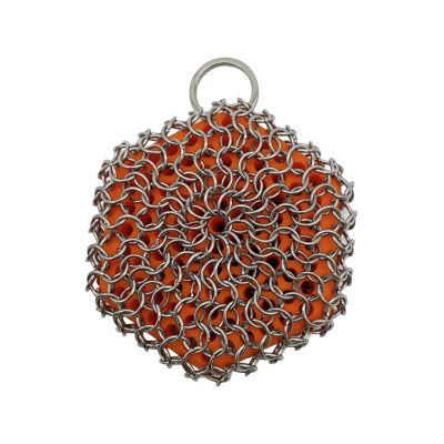 ELBME Cast Iron Chainmail Scrubber Steel Scrubber for Gadught Oven BBQ Grills Pans Orange | 1 Piece Cast Iron Cleaner