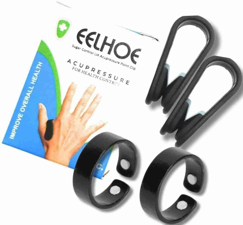 4pc Acupressure Therapy Set  Dual Rings & Clips for Sugar Balance, BP Control & Stress Relief Massager (Black)