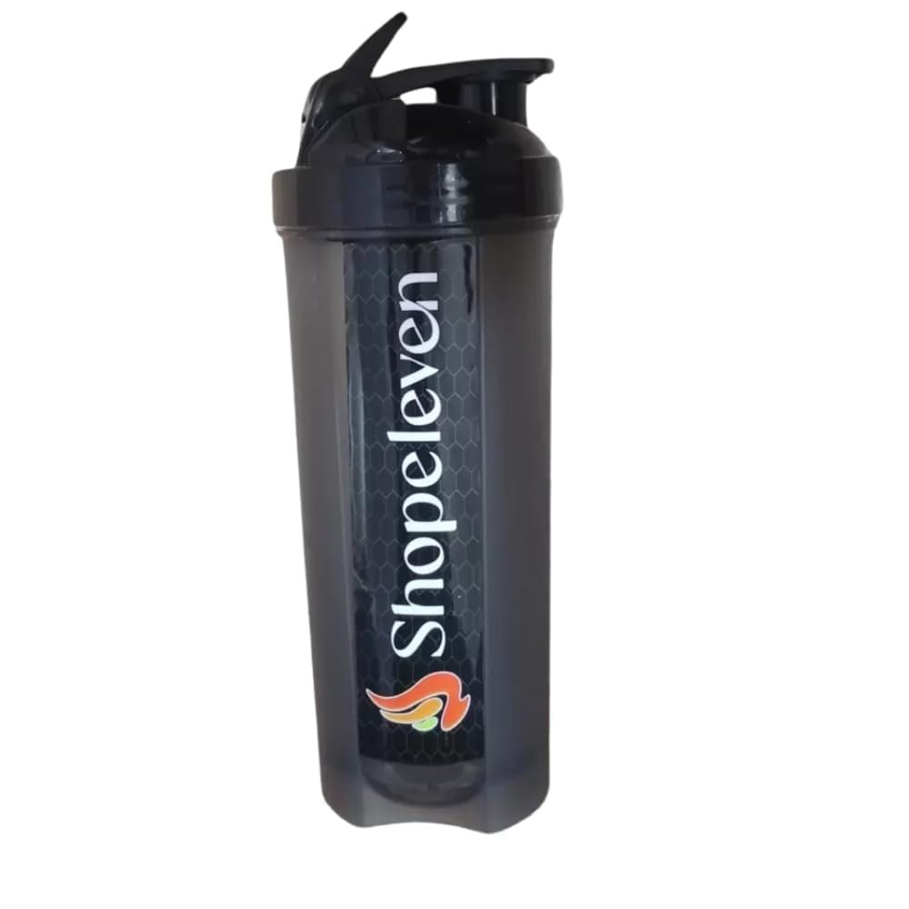 Shopeleven Typhoon Black Shaker Bottle 700ml Leakproof Gym Sipper for Preworkout, Protein & BCAAs BPA-Free Plastic