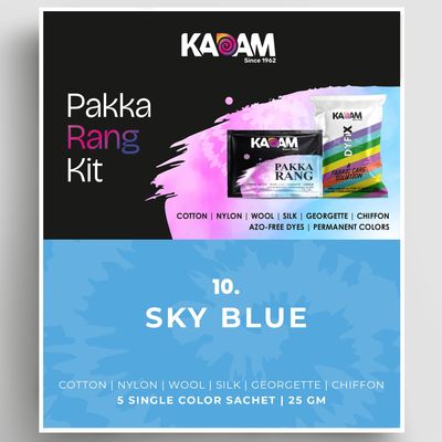 Kadam Pakka Rang Fabric Dye Colour | 25g Pack | Includes DyFix Color Fixer | Permanent Fabric Dyes for Old Faded Jeans and Clothes (Sky Blue)