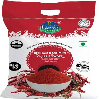 11 ELEVEN SPICES Resham Kashmiri Red Chilli Powder | Natural, Mild & Flavorful | Rich Red Color | Ideal for Curries, Tandoori & Indian Cooking | 100% Natural Pure & Authentic Lal Mirch Powder | 1 kg