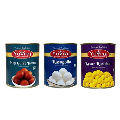 Yuvraj Sweets combo 3 kg pack rasgulla, Mini Gulab jamun & rasbari (1 kg x 3) sweets combo pack