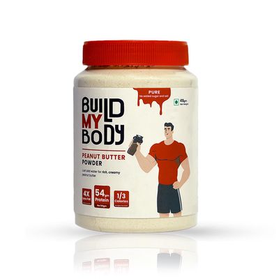 Build My Body | BMB - Pure Peanut Butter Powder | 54g Protein | Unsweetened | Unsalted | 100% Natural | 1/3 Calories | 4x Less Fat | Ideal for Smoothies, Spreads, Baking & Fitness Diets | 227g