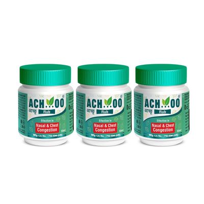 ACHOO Herbal Vaporub Relief From Breathing Difficulty, Blocked Nose, Chest Congestion, Cold & Headache VapoRub (50 ML (Pack of 3))