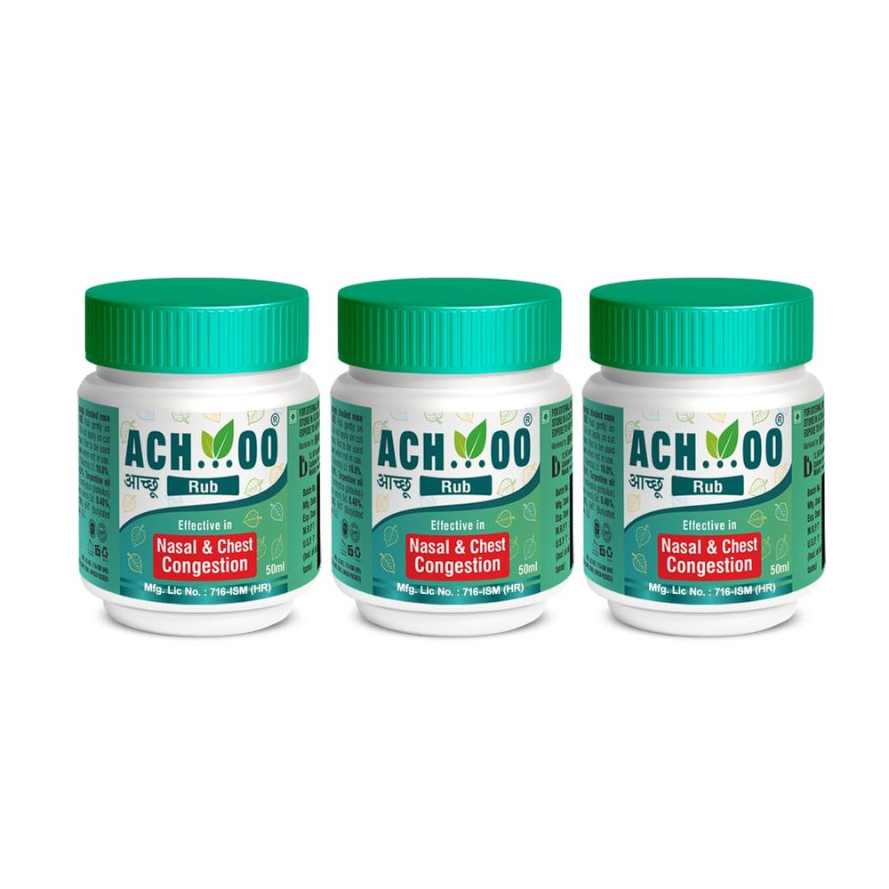 ACHOO Herbal Vaporub Relief From Breathing Difficulty, Blocked Nose, Chest Congestion, Cold & Headache VapoRub (50 ML (Pack of 3))