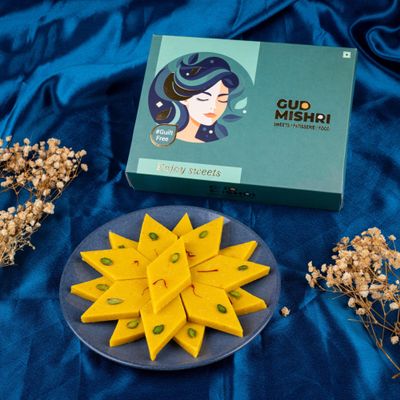 Gud Mishri Kesar Kaju Katli 500 Gm | Handmade Cashew Mithai with Natural Saffron & Pistachio | Sweetened with Mishri | No Refined Sugar, No Food Colour | Healthy Festive Gift Box | MAP Packed