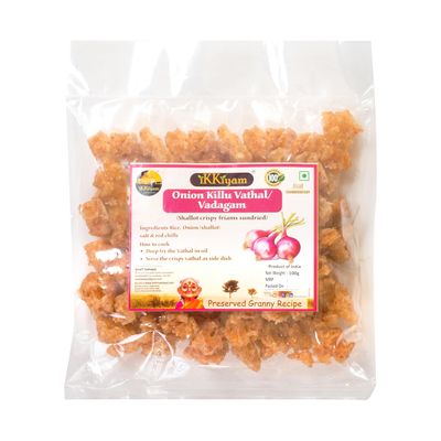 Ikkiyam Sun Dried Shallot (Onion/Vengayam) Vathal | Traditional Vadagam Crunchy Snack | Gluten-Free and 100% Natural | Friams 100g Pack | Healthy and Tasty South Indian Ingredient