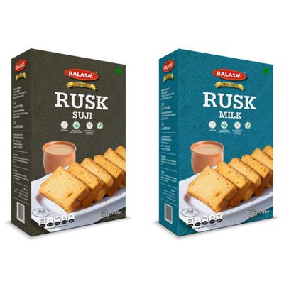 Balasa Rusk Toast | Tea Time Rusk | Tea Toast | Premium Handmade Rusk | Perfect Teatime Partner | No Preservatives | (Pack of 2, Suji & Milk Rusk)