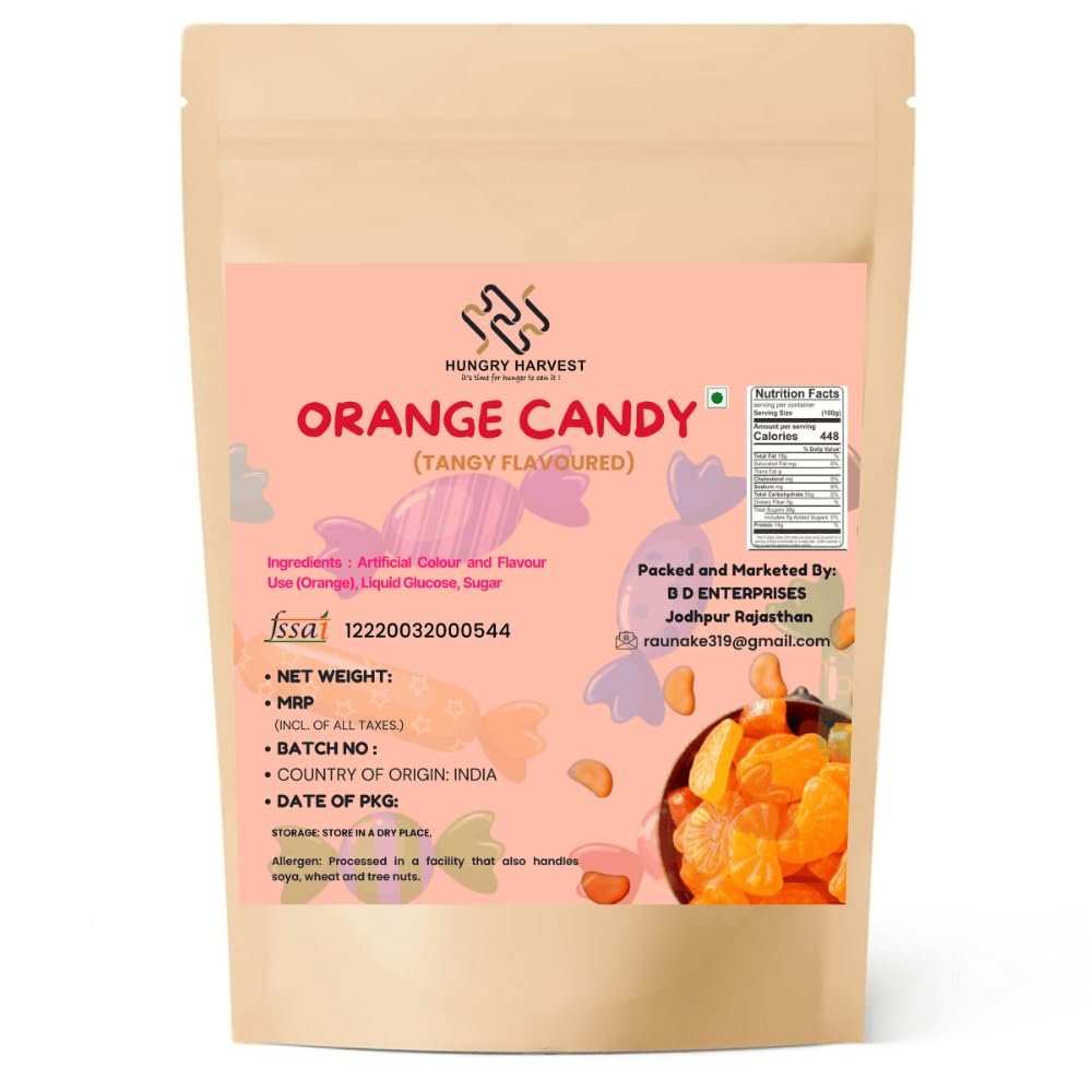 HUNGRY HARVEST Orange Candy 200 Grams Sweet & Tangy Flavour | Tasty Toffee for Kids & Adults |