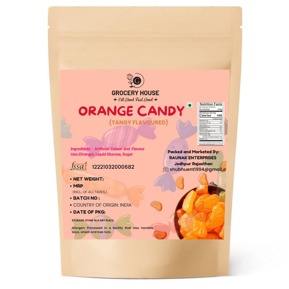GROCERY HOUSE Orange Candy 200 Grams Sweet & Tangy Flavour | Tasty Toffee for Kids & Adults |