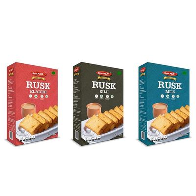 Balasa Rusk Toast | Tea Time Rusk | Tea Toast | Premium Handmade Rusk | Perfect Teatime Partner | No Preservatives | (Pack of 3, Suji Milk & Elaichi)