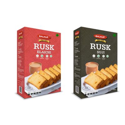 Balasa Rusk Toast | Tea Time Rusk | Tea Toast | Premium Handmade Rusk | Perfect Teatime Partner | No Preservatives | (Pack of 2, Suji & Elaichi)