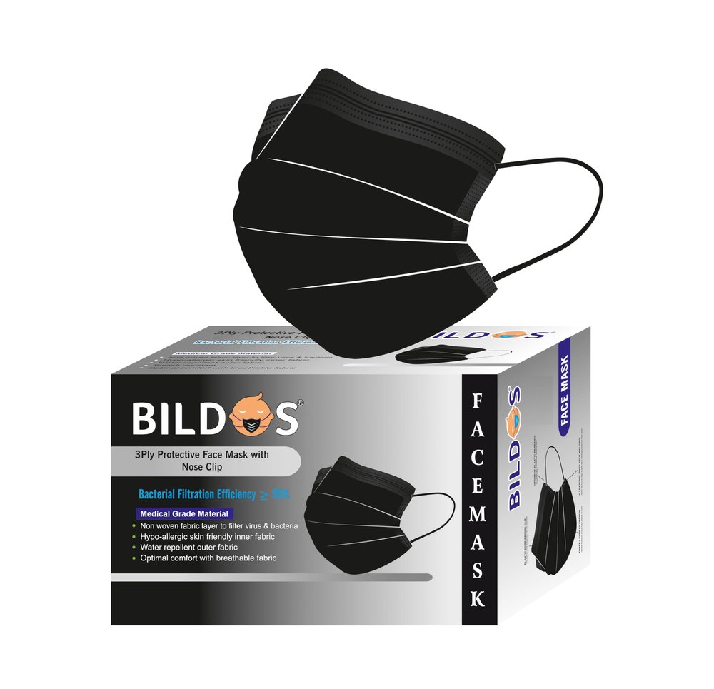Bildos Melt-Blown Fabric 500 Masks Pack 3 Layer Disposable Face Mask for Men & Women with Nose Clip For Home, Office, School, and Outdoors, Black