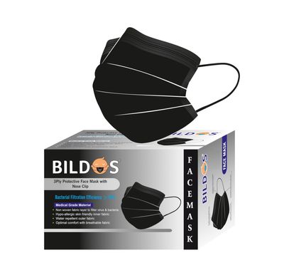 Bildos Melt-Blown Fabric 200 Pieces 3 Layer Disposable Face Mask with Nose Clip for Men & Women For Home, Office, School, and Outdoors, Black