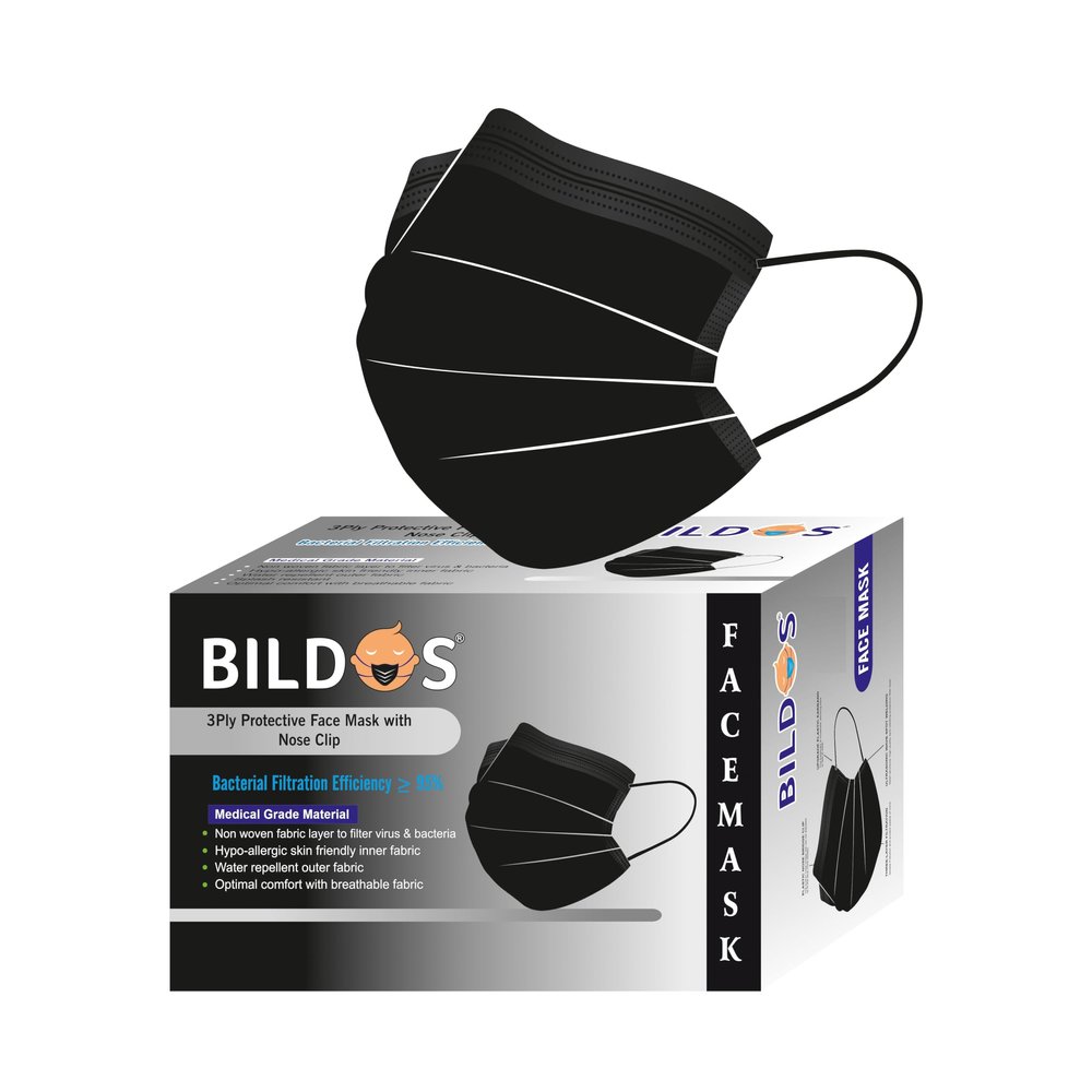 Bildos Melt-Blown Fabric 1000 Pieces Mask 3 Layer Disposable Surgical Face Mask with Nose Clip For Men & Women For Home, Office, School, and Outdoors, Black