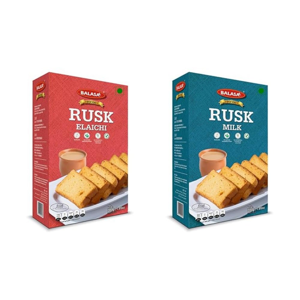 Balasa Rusk Toast | Tea Time Rusk | Tea Toast | Premium Handmade Rusk | Perfect Teatime Partner | No Preservatives | (Pack of 2, Elaichi & Milk Rusk)