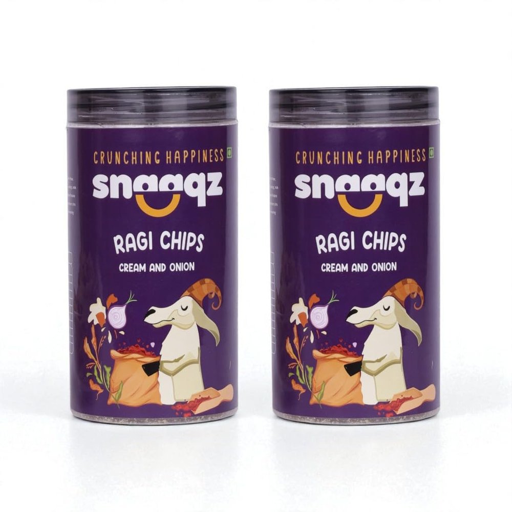 Snaaqz Ragi Chips Cream & Onion Combo | Pack of 2 (150g each) | High Protein Millet Chips | Gluten Free, Vegan, No Palm Oil, Trans Fat Free, Crunchy Healthy Snack Made with Ragi & Natural Creamy Flavors