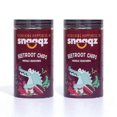 Snaaqz Beetroot Masala Chips Combo | Pack of 2 (150g each) | Double Crunch | High Protein, Vegan, Gluten Free, No Palm Oil, Baked Healthy Snack Made with Real Beetroot & Natural Spices