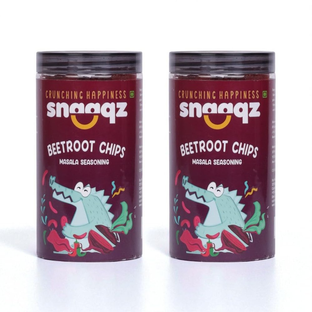 Snaaqz Beetroot Masala Chips Combo | Pack of 2 (150g each) | Double Crunch | High Protein, Vegan, Gluten Free, No Palm Oil, Baked Healthy Snack Made with Real Beetroot & Natural Spices