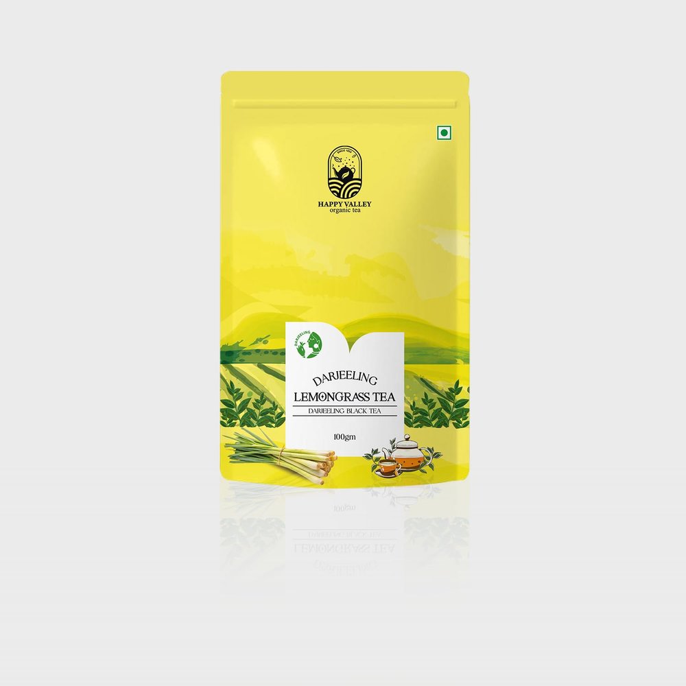 Happy Valley Organic Darjeeling Lemongrass Black Tea | Refreshing Herbal Flavor & Taste | Handpicked Loose Leaf with Lemongrass | Premium Wellness Brew | Serves 70 Cups | 100g Standup Pouch