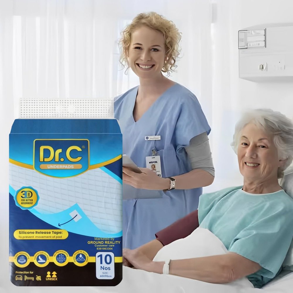 Dr C Ultra Soft 3D Core Disposable Underpad Bed Pad Diaper Changing Mat Urinary Incontinence Pad for Adults Elder Patients Baby with Non Slip Tape Leak Proof Superior Absorbency (1 Pack 10 Sheets)
