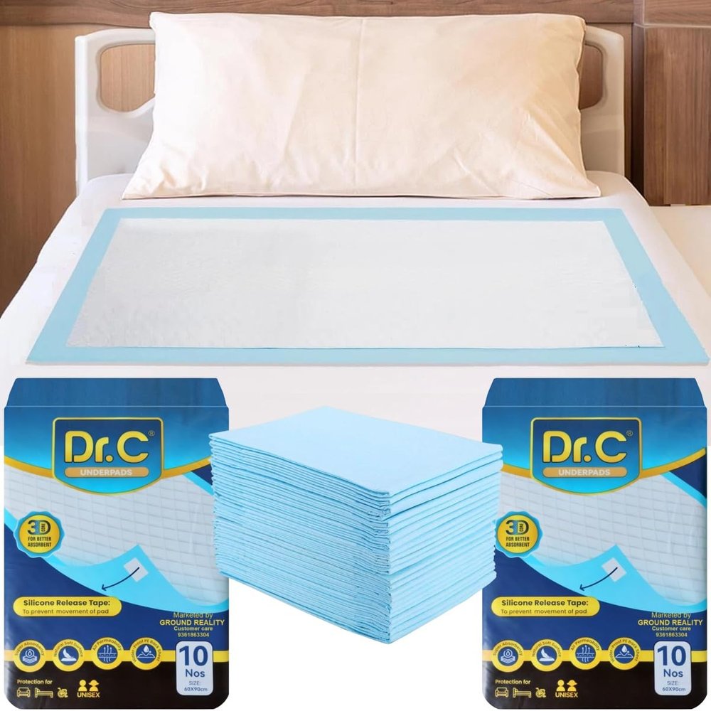 Dr C Advanced 3D Core Disposable Underpad Bed Pad Mat 60x90 Large Sheet for Adults Elders Patients Baby- Diaper Changing Urinary Under Pads Superior Absorbency with 4 Non Slip Tape (1 Pack 10 Sheets)