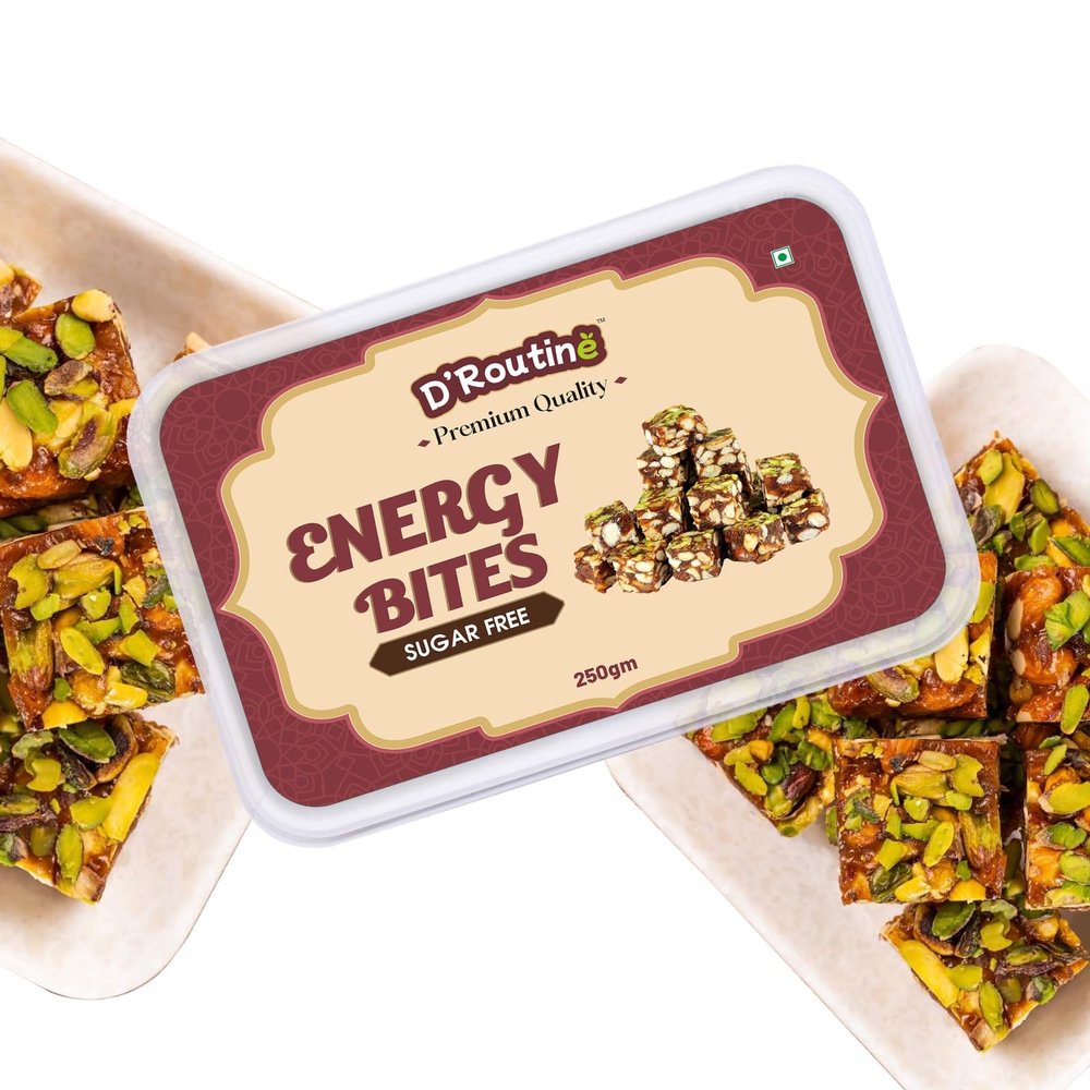 D'Routine Date Bites & Sugar-Free Dates Bites 250Gm Premium Dry Fruit Energy Barfi | Made with Dates, Almonds, Cashews, Pistachios, Pure Ghee & Honey100% Natural Gluten-Free Healthy Snack & Sweet