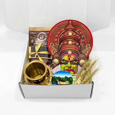 Angroos Premium Kathakali Gift Set with Kerala Coffee, Brass Debra Set & Houseboat Magnet | Kerala Cultural Gift Box, Indian Traditional Return Gift, Handcrafted Heritage Souvenir