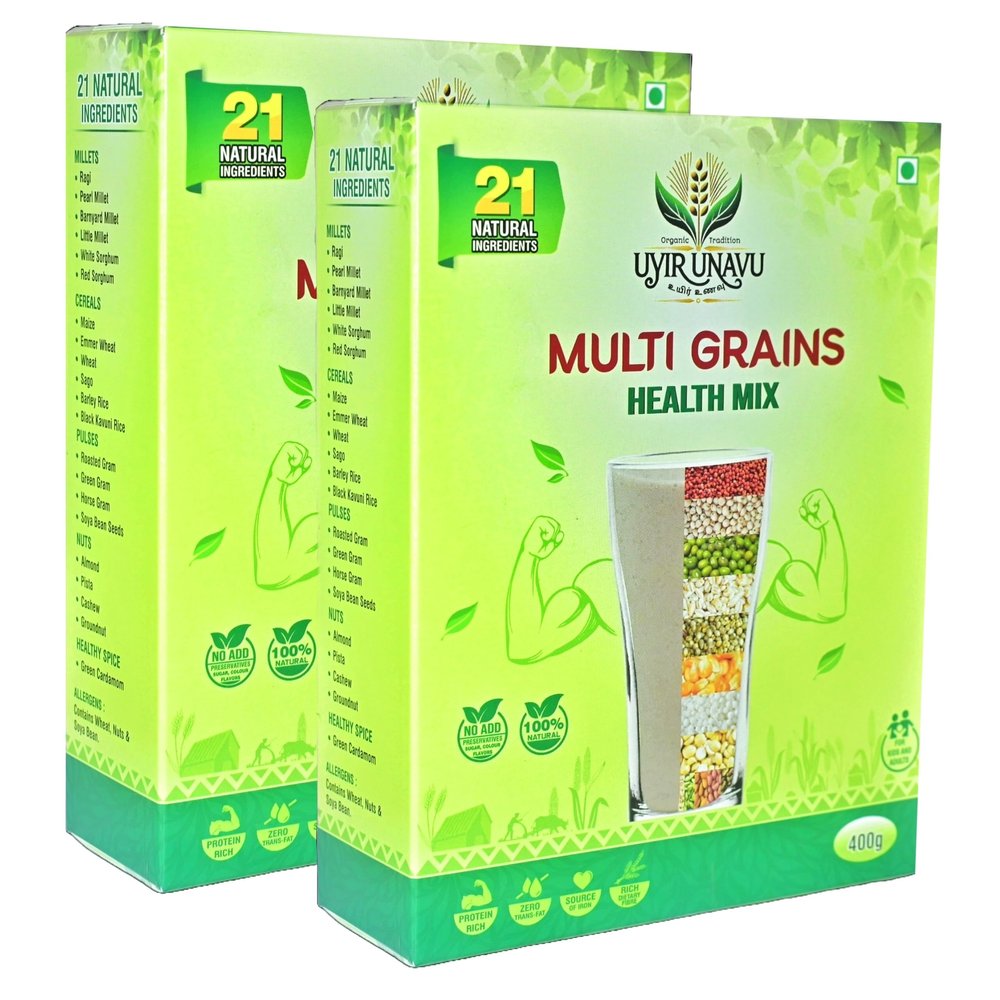 Uyir Unavu Multi Grains Health Mix Powder 800g | 21 Natural Ingredients | 100% Natural, Tasty & Nutritious | Rich in Fiber & Protein (Pack of 2)