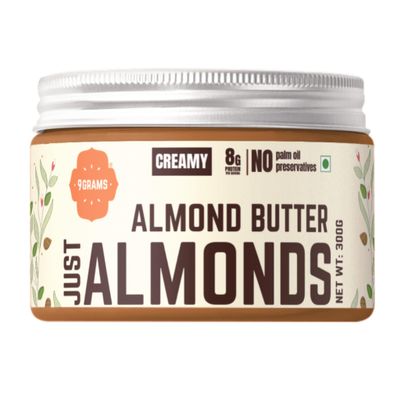 9GRAMS Almond Butter Creamy | Unsweetened, single ingredient 100% almonds | 25g Protein | Vegan | 300g