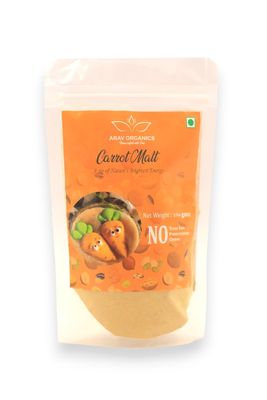 ARAV ORGANICS Carrot Malt Health Drink | 100% Natural Carrot & Multigrain Blend | No Added Sugar, Rich in Vitamin A & Iron, Vegan & Preservative-Free | Health Drink for Kids & Adults (250g)