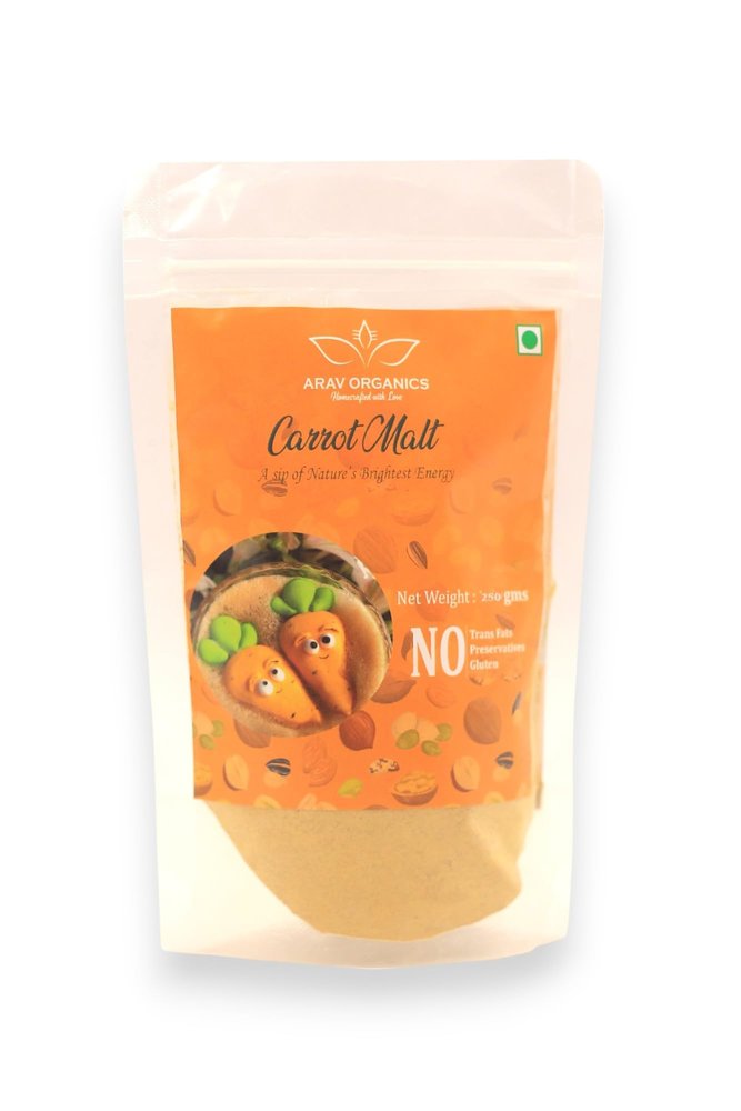 ARAV ORGANICS Carrot Malt Health Drink | 100% Natural Carrot & Multigrain Blend | No Added Sugar, Rich in Vitamin A & Iron, Vegan & Preservative-Free | Health Drink for Kids & Adults (250g)