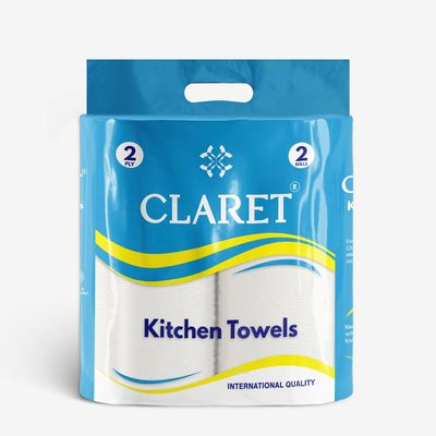 Claret Kitchen Towel Tissue Paper Roll Napkin | Soft & Highly Absorbent | 2 Ply | 60 Pulls | Pack Of 2 | Ideal For Cleaning Kitchen Accesssories Microwave & OTG