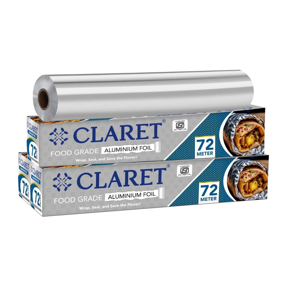 Claret Aluminium Foil 72 Meter | Food-Grade, Extra Strong & Durable | Retains Freshness & Keeps Food Warm | Ideal for Wrapping, Baking, Grilling & Storing Food (Pack of 3)
