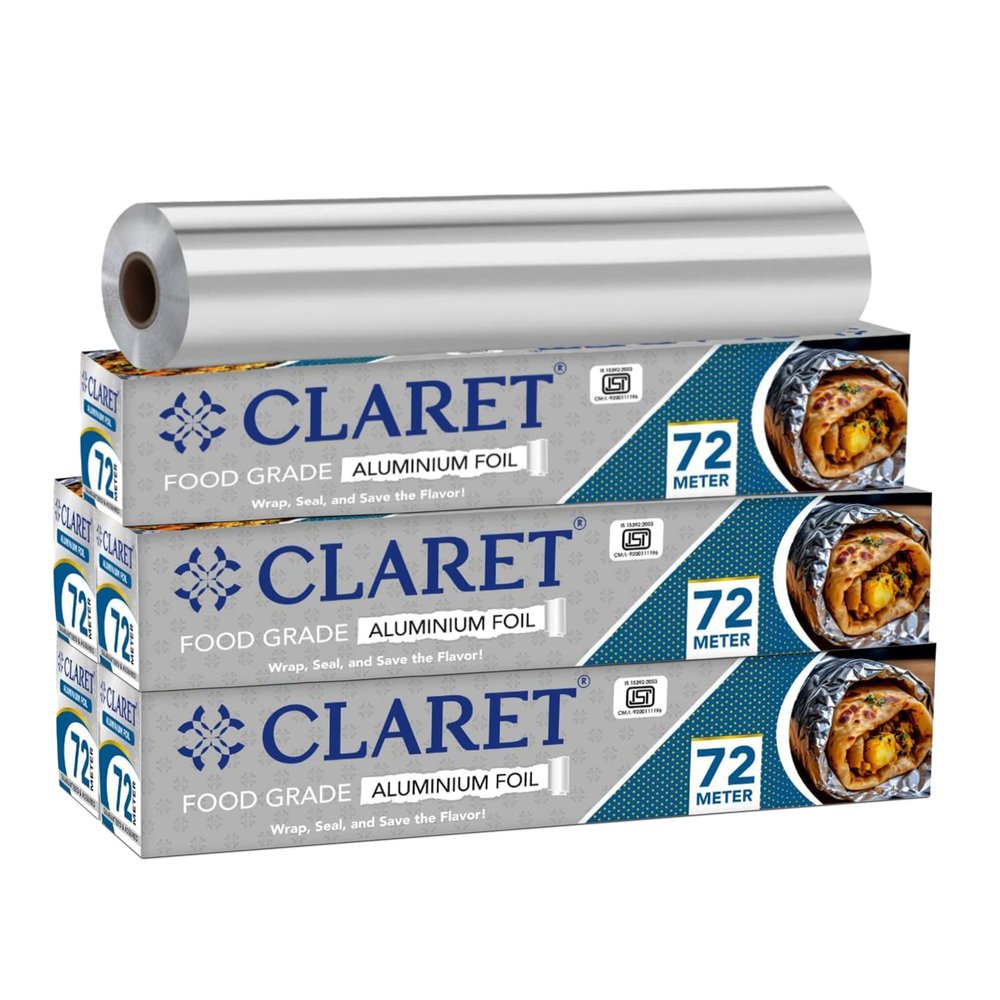 Claret Aluminium Foil 72 Meter | Food-Grade, Extra Strong & Durable | Retains Freshness & Keeps Food Warm | Ideal for Wrapping, Baking, Grilling & Storing Food (Pack of 5)