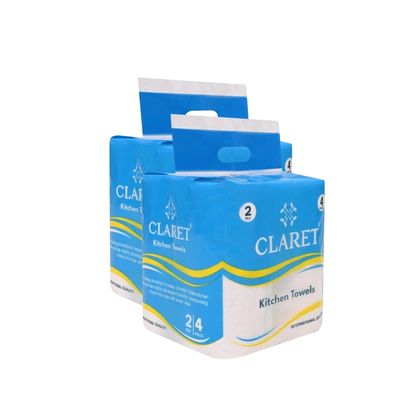 Claret Kitchen Towel Tissue Paper Roll Napkin | Soft & Highly Absorbent | 2 Ply | 60 Pulls | Pack Of 8 | Ideal For Cleaning Kitchen Accesssories Microwave & OTG