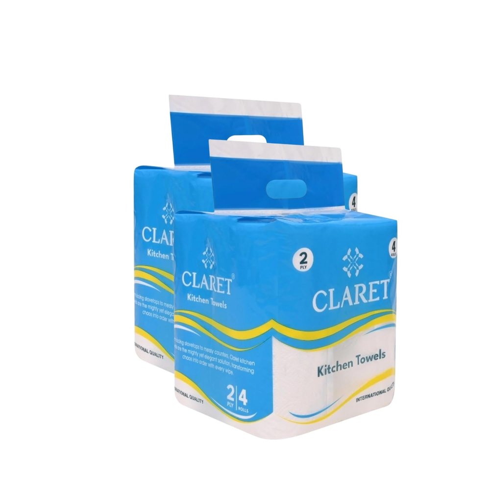 Claret Kitchen Towel Tissue Paper Roll Napkin | Soft & Highly Absorbent | 2 Ply | 60 Pulls | Pack Of 8 | Ideal For Cleaning Kitchen Accesssories Microwave & OTG