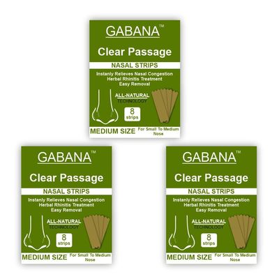 GABANA Nasal Strips for Clear Passage (Pack of 3, Each 8 Strips)|Nasal Strips for Breathing Anti Snoring Nose Clip for Men and Women|Snoring Stopper for Men|Clear Passage Nasal Strip
